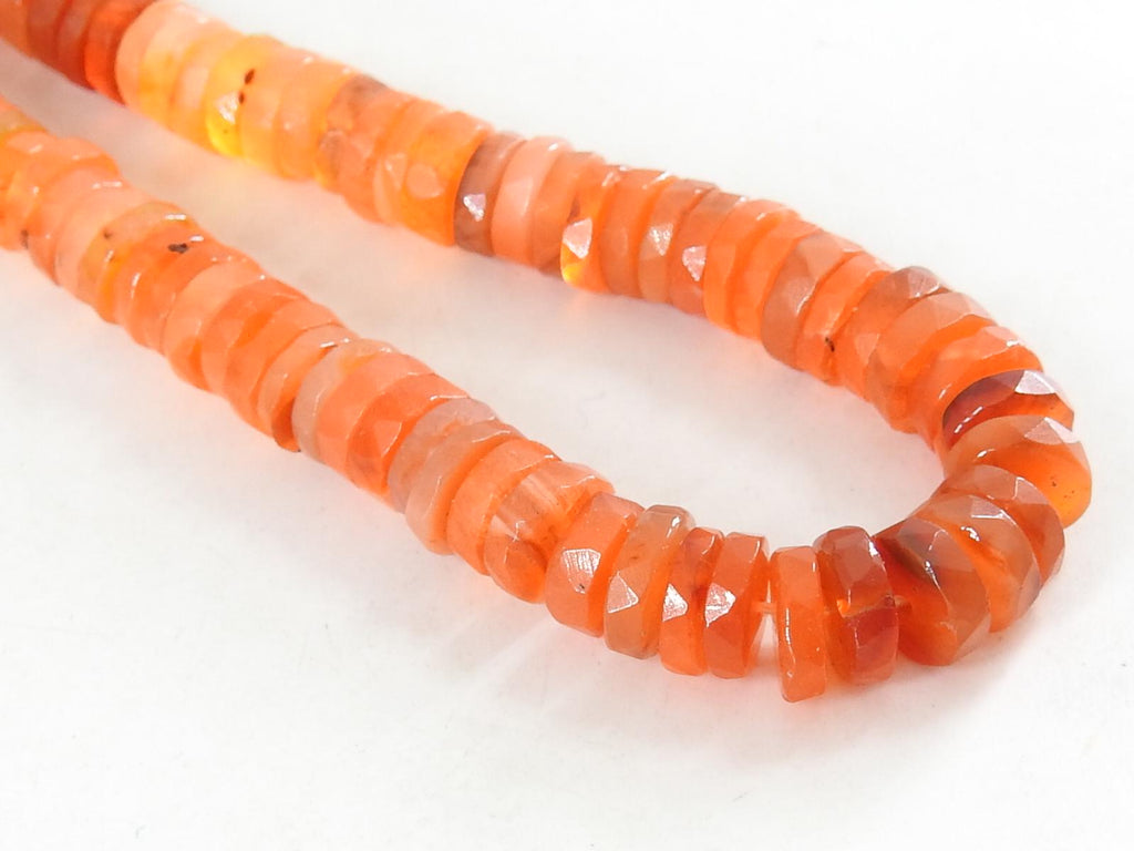 Faceted Carnelian Tire Beads 8 Inch Strand 7mm Wheel Coin Button Shape Jewelry
