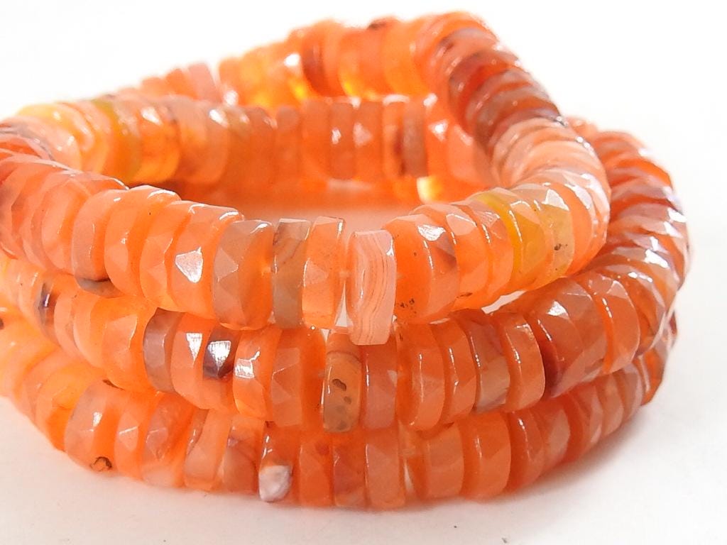 Faceted Carnelian Tire Beads 8 Inch Strand 7mm Wheel Coin Button Shape Jewelry