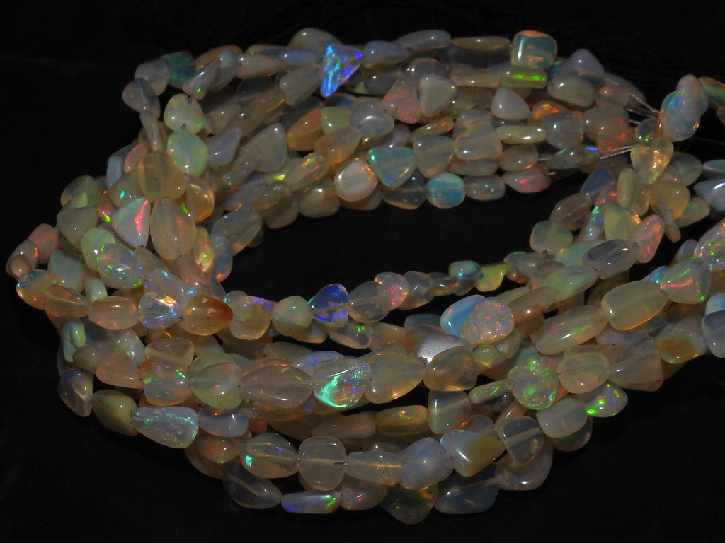 Ethiopian Opal Bead-Multi Flashy Fire-Smooth Polished-Tumble Nugget-8Inch Strand 5-7MM Long Approx-Natural Stone MS-EO2