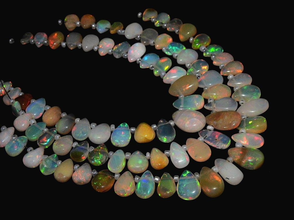 Ethiopian Opal Multi Fire Smooth Teardrop Beads 6" Strand, 12x9-8x5mm Natural Welo Opal Briolette, Jewelry Making Supply EO1