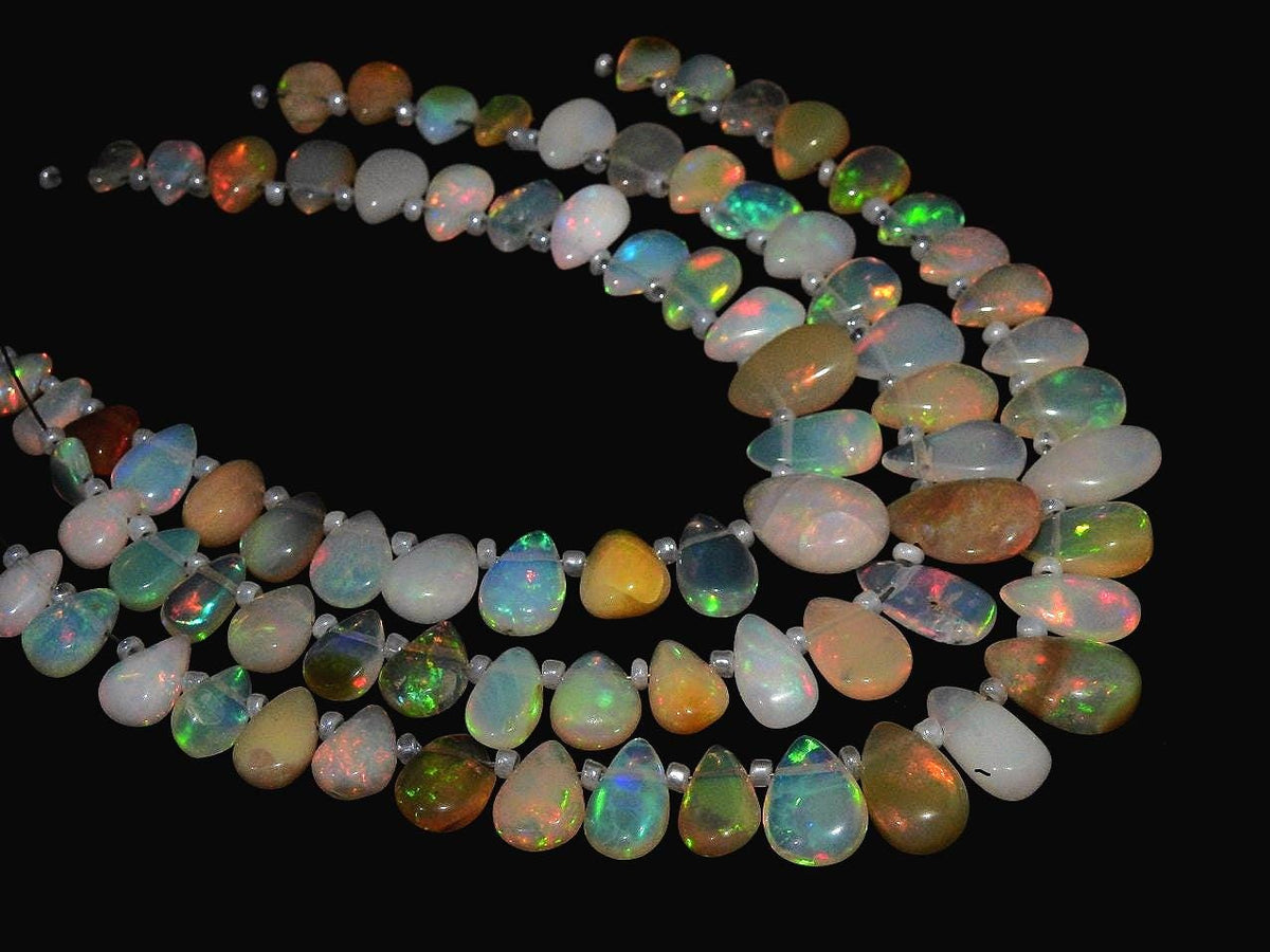 Ethiopian Opal Multi Fire Smooth Teardrop Beads 6" Strand, 12x9-8x5mm Natural Welo Opal Briolette, Jewelry Making Supply EO1
