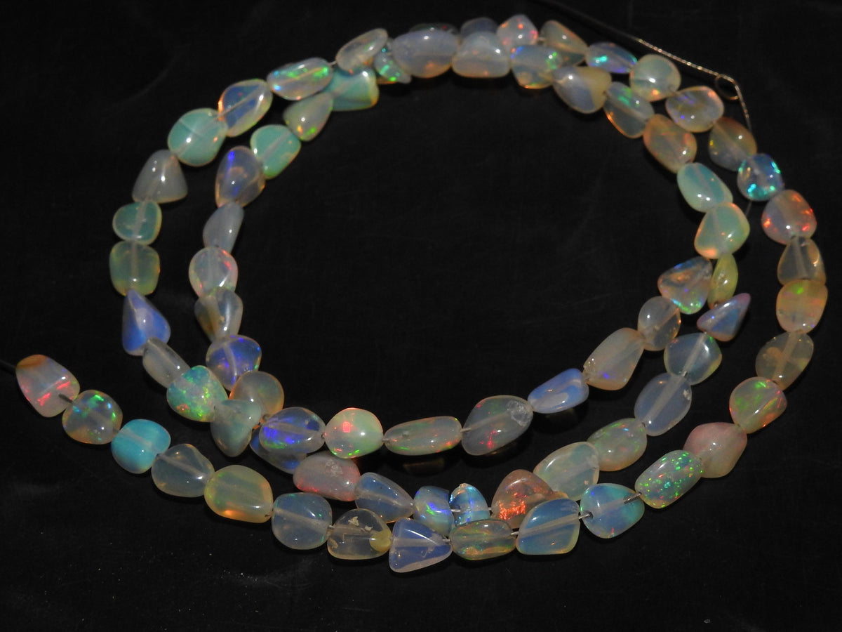 Ethiopian Opal Bead-Multi Flashy Fire-Smooth Polished-Tumble Nugget-8Inch Strand 5-7MM Long Approx-Natural Stone MS-EO2