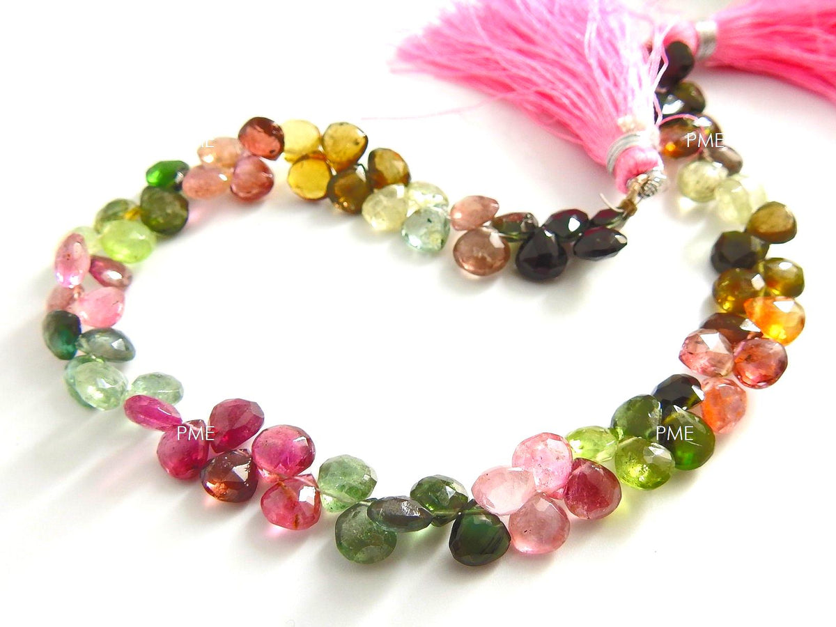 Multi Shaded Tourmaline Faceted Heart Teardrop Beads 9 Inch Strand 6-7mm Jewelry Making PME-BR10