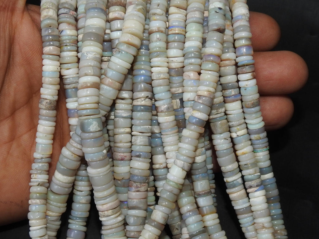 Natural Australian Opal Smooth Tire Beads 16 Inch Strand Multi Shaded Wheel Coin