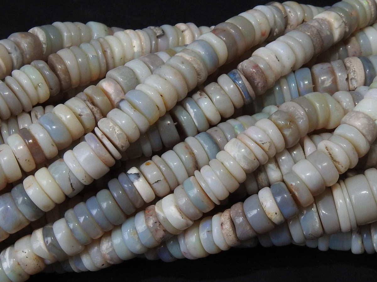 Natural Australian Opal Smooth Tire Beads 16 Inch Strand Multi Shaded Wheel Coin