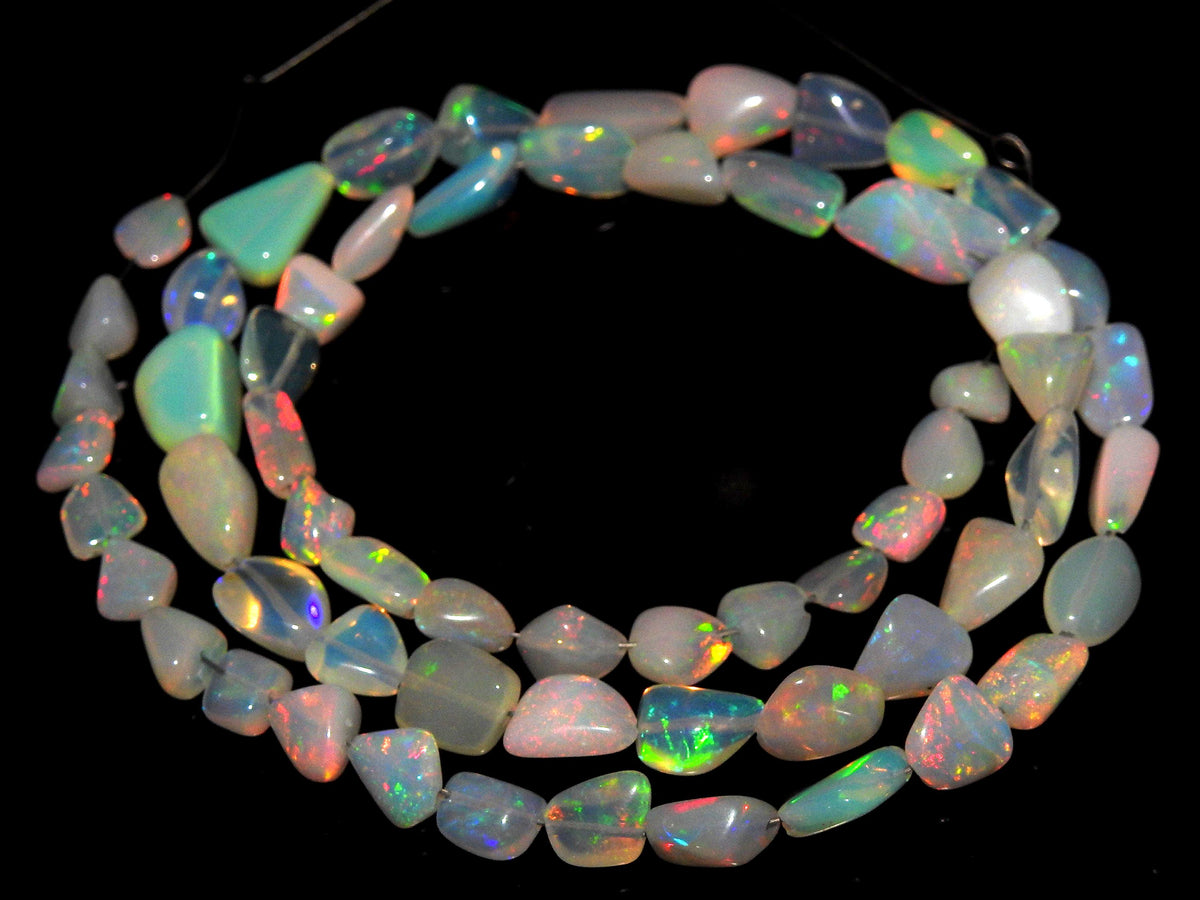 Ethiopian Opal Multi Fire Smooth Tumble Bead-16Inch 5X4To10X7MM Approx-Wholesaler Supplies-Natural Stone MS-EO2
