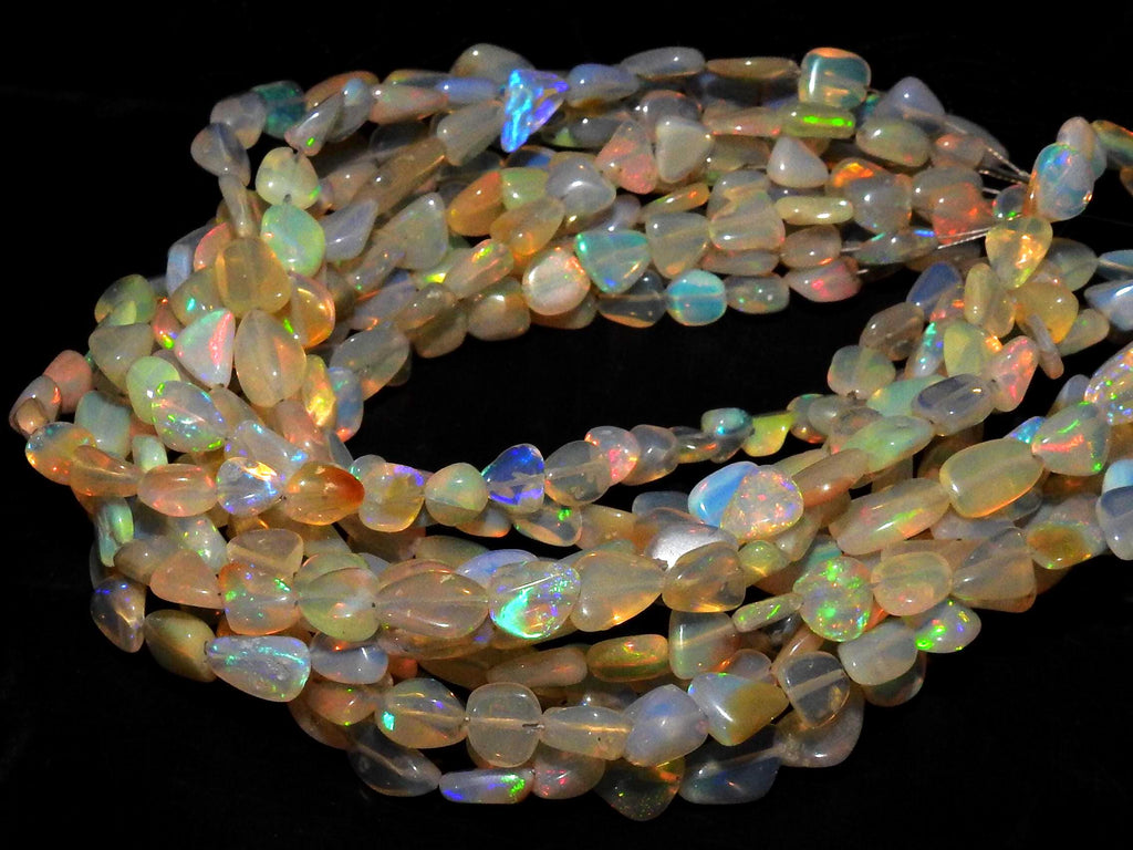 Ethiopian Opal Bead-Multi Flashy Fire-Smooth Polished-Tumble Nugget-8Inch Strand 5-7MM Long Approx-Natural Stone MS-EO2