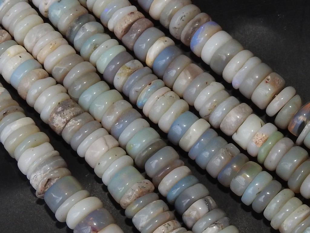 Natural Australian Opal Smooth Tire Beads 16 Inch Strand Multi Shaded Wheel Coin