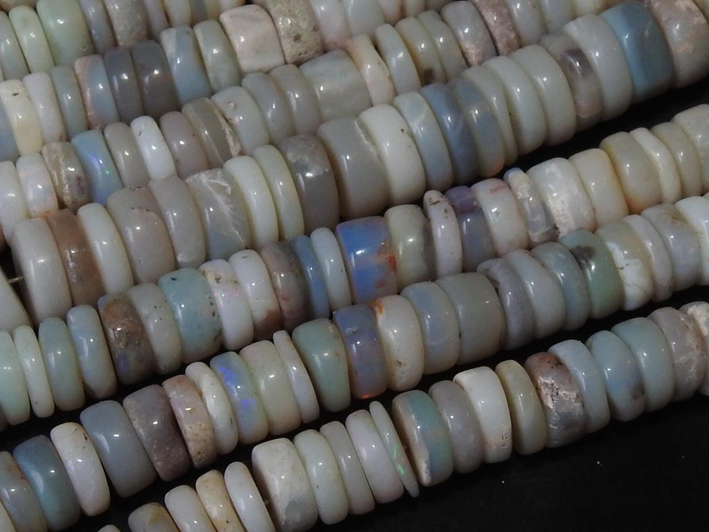 Natural Australian Opal Smooth Tire Beads 16 Inch Strand Multi Shaded Wheel Coin