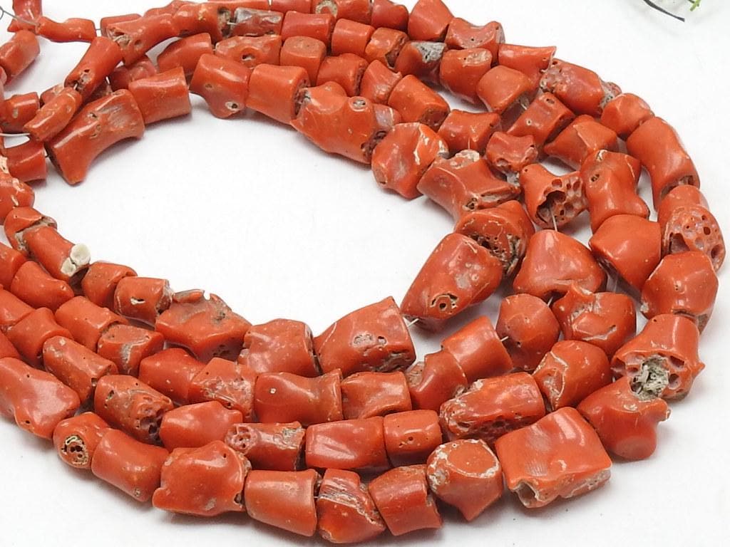 Natural Red Coral Smooth Polished Irregular Tumble Nugget Tube Beads 10-15mm 16 Inch Strand Loose Gemstone for Wholesale Jewelry Making