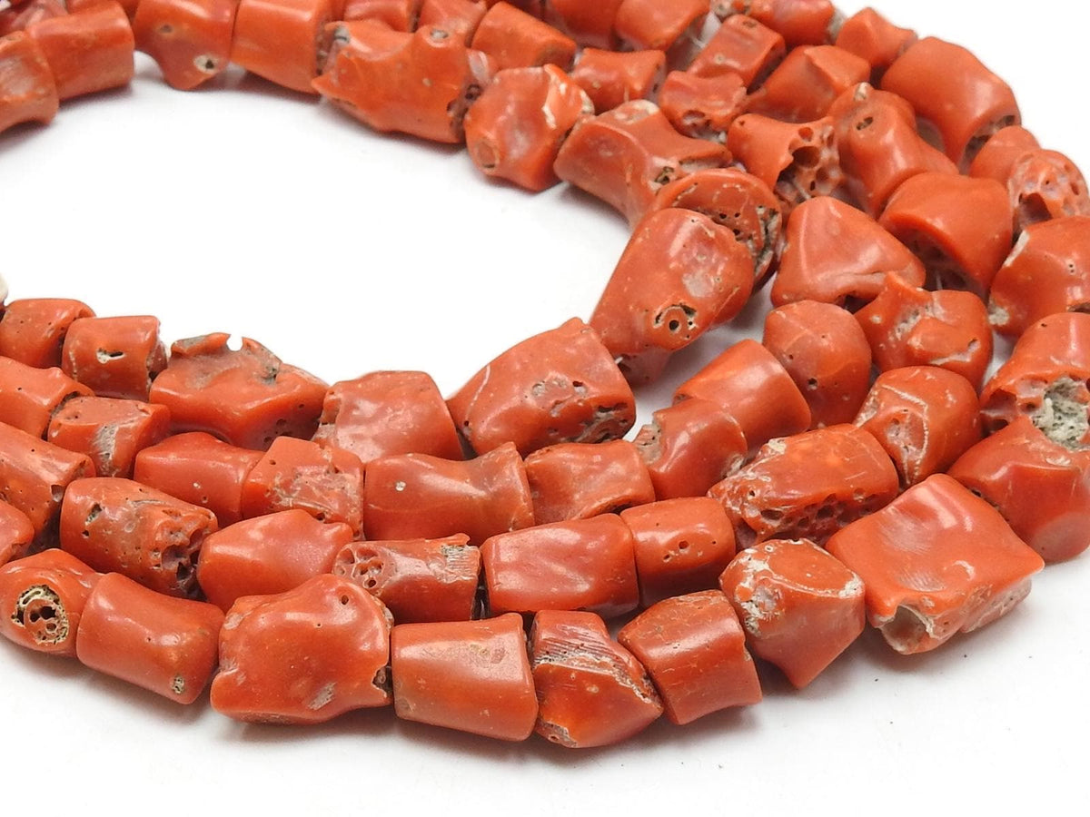 Natural Red Coral Smooth Polished Irregular Tumble Nugget Tube Beads 10-15mm 16 Inch Strand Loose Gemstone for Wholesale Jewelry Making