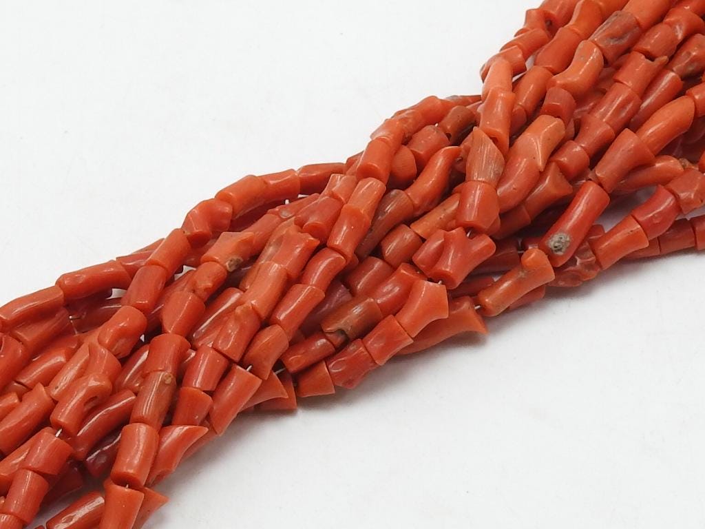 Red Coral 6-7mm Long Polished Tumble Nugget Tube Irregular Shape Beads 16" Strand Natural Stone Jewelry Making Craft Supply WM-CR2