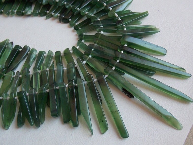 Natural Serpentine Beads Polished Rough Stick Spike Strand 16 Inches (55x5mm) Wholesale Green Stone Supply R-6
