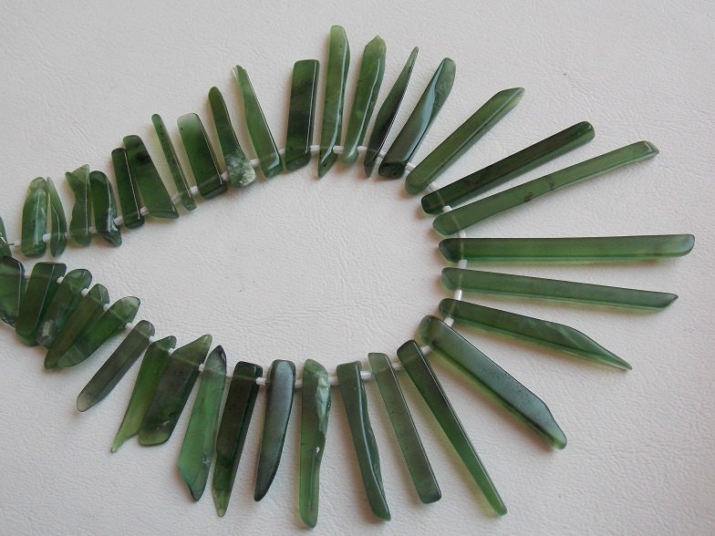 Natural Serpentine Beads Polished Rough Stick Spike Strand 16 Inches (55x5mm) Wholesale Green Stone Supply R-6