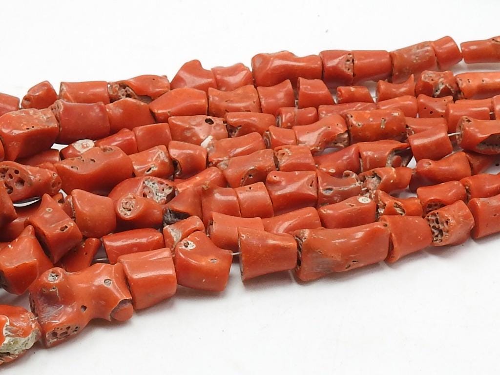 Natural Red Coral Smooth Polished Irregular Tumble Nugget Tube Beads 10-15mm 16 Inch Strand Loose Gemstone for Wholesale Jewelry Making