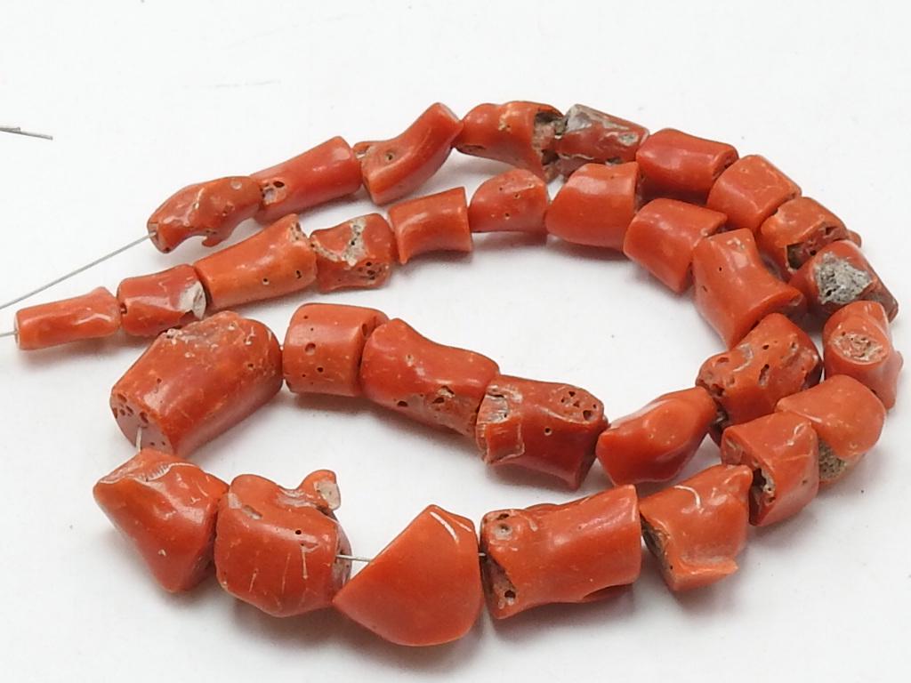 Natural Red Coral Smooth Polished Irregular Tumble Nugget Tube Beads 10-15mm 16 Inch Strand Loose Gemstone for Wholesale Jewelry Making