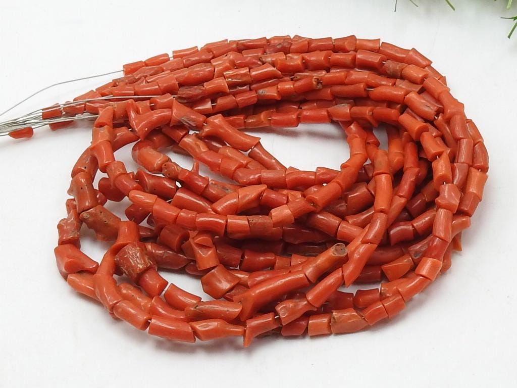 Red Coral 6-7mm Long Polished Tumble Nugget Tube Irregular Shape Beads 16" Strand Natural Stone Jewelry Making Craft Supply WM-CR2