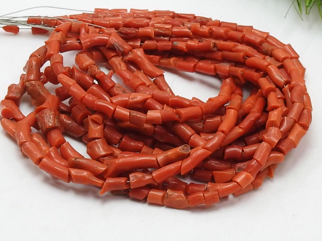 Red Coral 6-7mm Long Polished Tumble Nugget Tube Irregular Shape Beads 16" Strand Natural Stone Jewelry Making Craft Supply WM-CR2