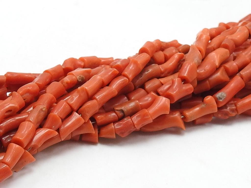 Red Coral 6-7mm Long Polished Tumble Nugget Tube Irregular Shape Beads 16" Strand Natural Stone Jewelry Making Craft Supply WM-CR2