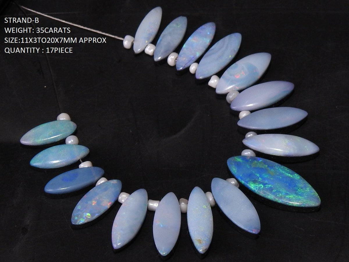 Australian Opal Doublet Marquise Beads, Multi Fire Smooth Polished Top Side Drilled Loose Gemstone, Handmade Jewelry Supplies Wholesale MS