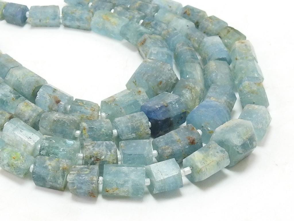 Natural Aquamarine Rough Crystal Tube Beads, Raw Loose Stone 8 Inch Strand, 7x5-12x8mm Approx Wholesale Jewelry Making Supplies RB1