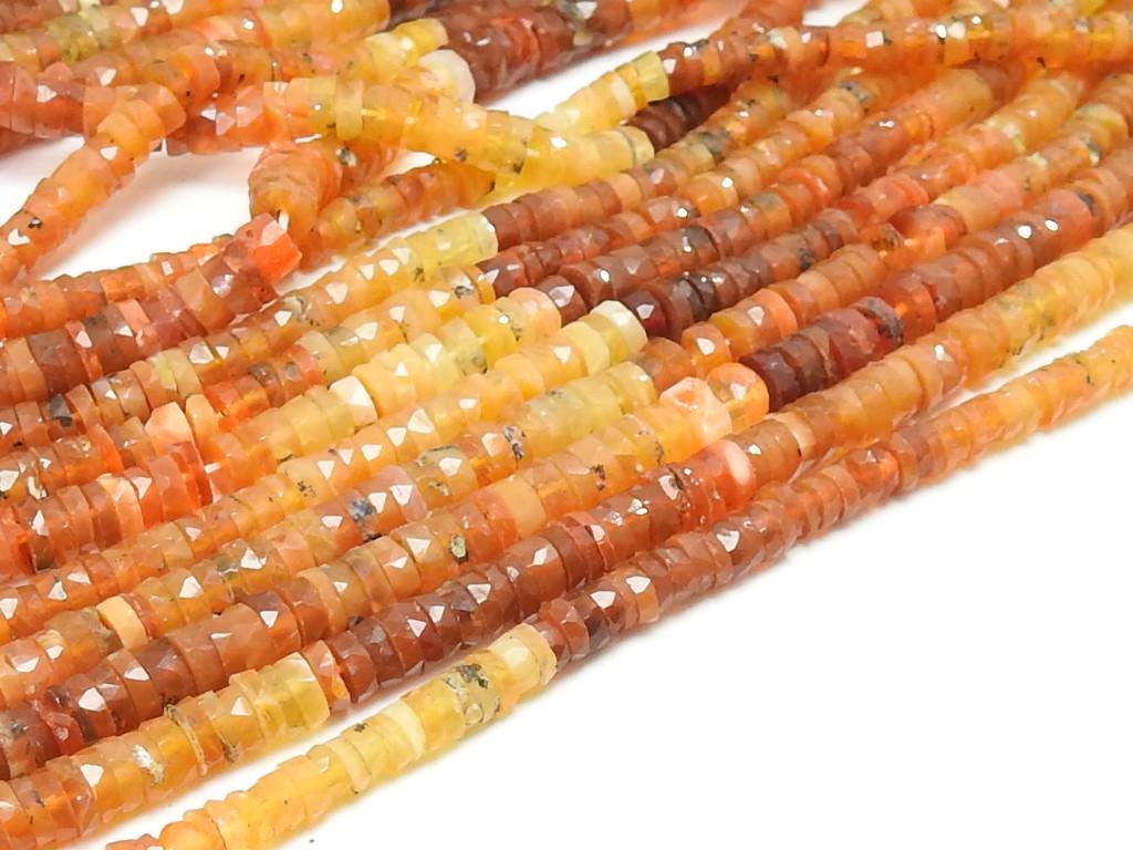 Mexican Opal Tire Button Beads, Faceted Polished Coin Rondelle, Natural Gemstone Strand 4-5mm, 16" Jewelry Making Beads Bulk WM-T4