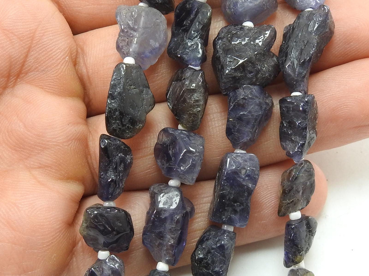 Natural Iolite Polished Rough Tumble Nuggets, 8 Inch Strand, 10-15mm Raw Gemstone Beads, Wholesale Crystal Supplies for Jewelry Making R5