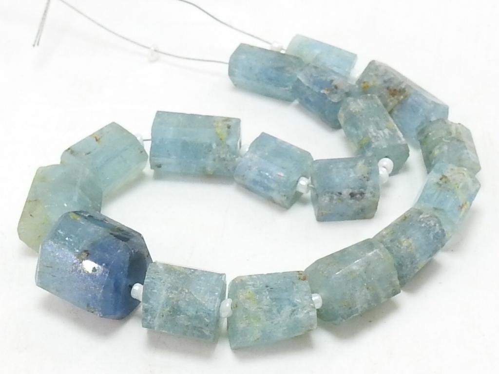 Natural Aquamarine Rough Crystal Tube Beads, Raw Loose Stone 8 Inch Strand, 7x5-12x8mm Approx Wholesale Jewelry Making Supplies RB1