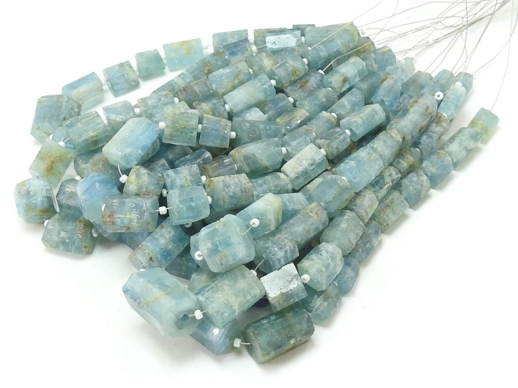 Natural Aquamarine Rough Crystal Tube Beads, Raw Loose Stone 8 Inch Strand, 7x5-12x8mm Approx Wholesale Jewelry Making Supplies RB1