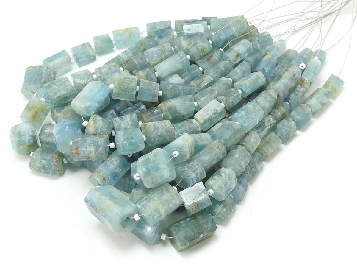 Natural Aquamarine Rough Crystal Tube Beads, Raw Loose Stone 8 Inch Strand, 7x5-12x8mm Approx Wholesale Jewelry Making Supplies RB1