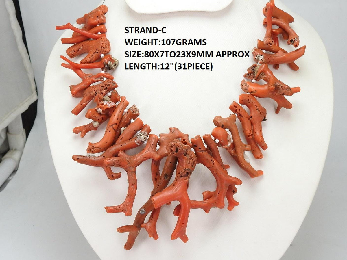 Red Coral Polished Stick Beads - 12" Strand - Natural Rough Branch Spikes for DIY Jewelry, Wholesale Gemstone Supplies WM-CR1