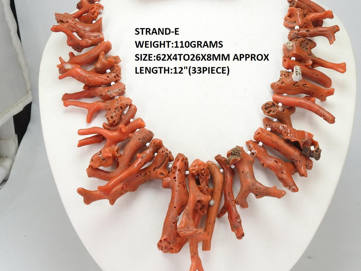 Red Coral Polished Stick Beads - 12" Strand - Natural Rough Branch Spikes for DIY Jewelry, Wholesale Gemstone Supplies WM-CR1