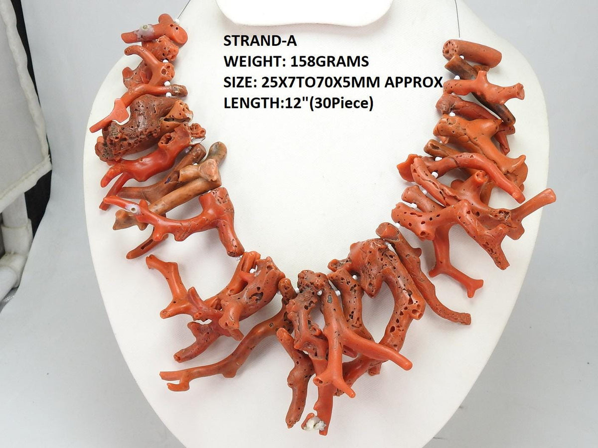 Red Coral Polished Stick Beads - 12" Strand - Natural Rough Branch Spikes for DIY Jewelry, Wholesale Gemstone Supplies WM-CR1