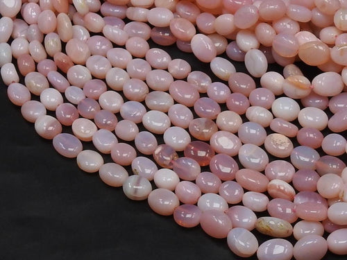 8-10mm Pink Opal Tumble Oval Beads, 16 Inch Smooth Polished Multi Shaded Strand for Jewelry Making, Natural Gemstone Wholesale Supplies
