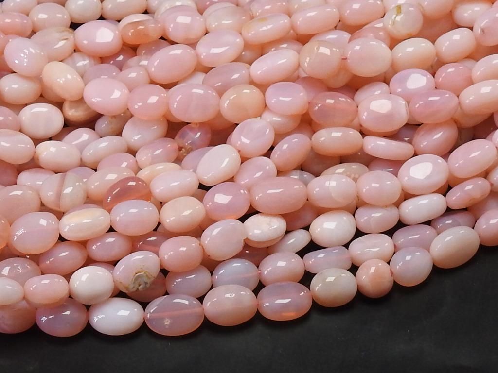 8-10mm Pink Opal Tumble Oval Beads, 16 Inch Smooth Polished Multi Shaded Strand for Jewelry Making, Natural Gemstone Wholesale Supplies