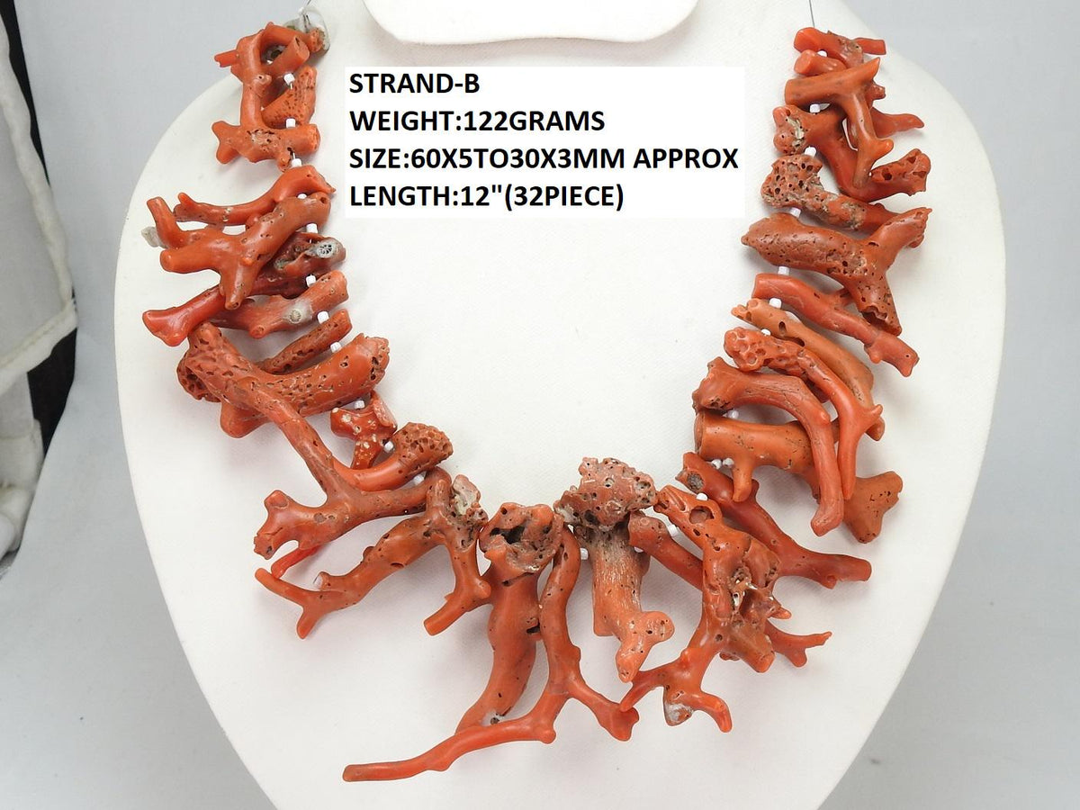 Red Coral Polished Stick Beads - 12" Strand - Natural Rough Branch Spikes for DIY Jewelry, Wholesale Gemstone Supplies WM-CR1