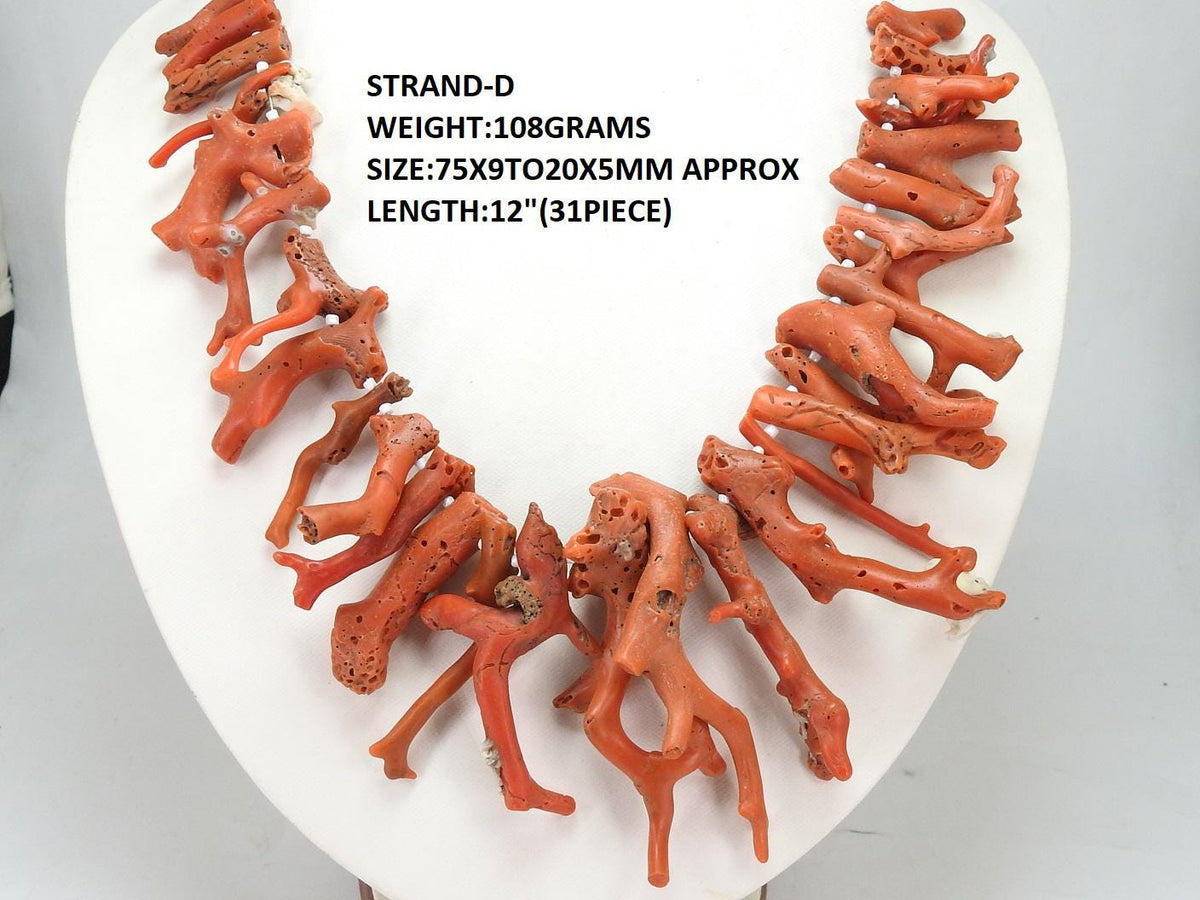 Red Coral Polished Stick Beads - 12" Strand - Natural Rough Branch Spikes for DIY Jewelry, Wholesale Gemstone Supplies WM-CR1