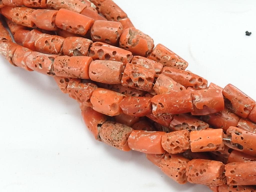 Natural Red Coral Tube Beads 8-12mm, Smooth Drum Cylinder 8 Inch Strand, Loose Column Spacer Gemstone Supplies