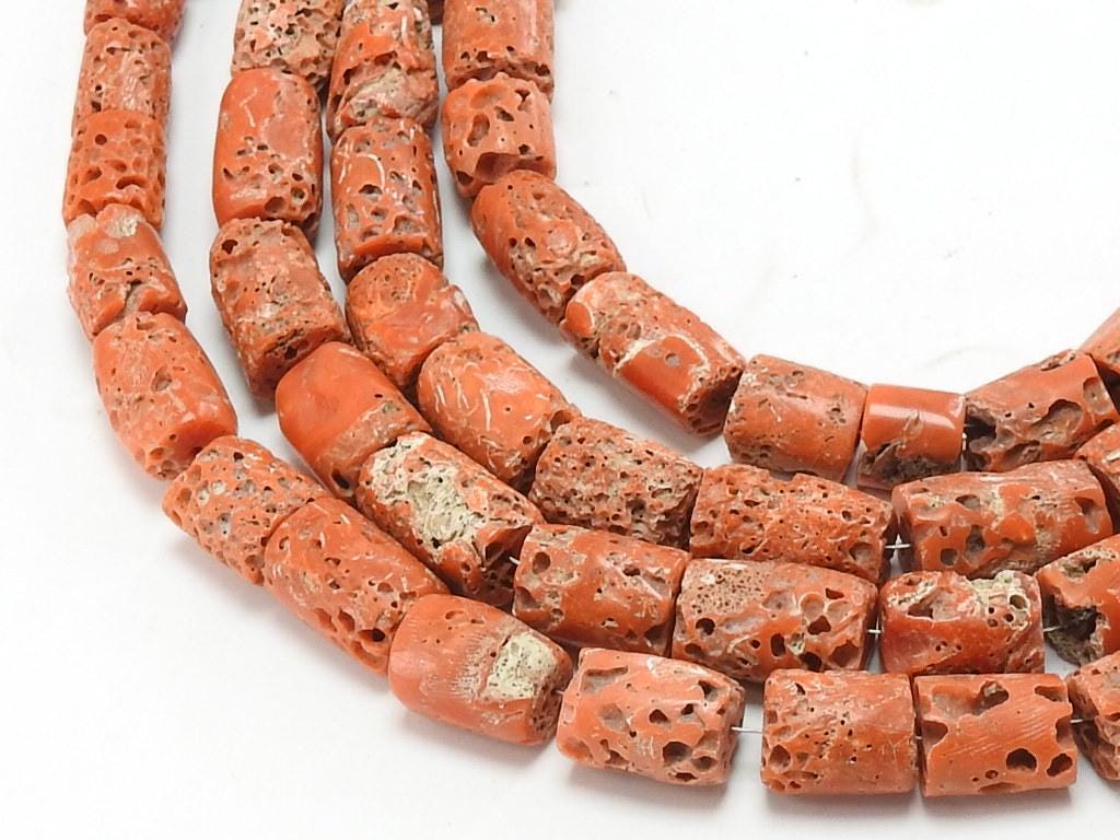Natural Red Coral Tube Beads 8-12mm, Smooth Drum Cylinder 8 Inch Strand, Loose Column Spacer Gemstone Supplies