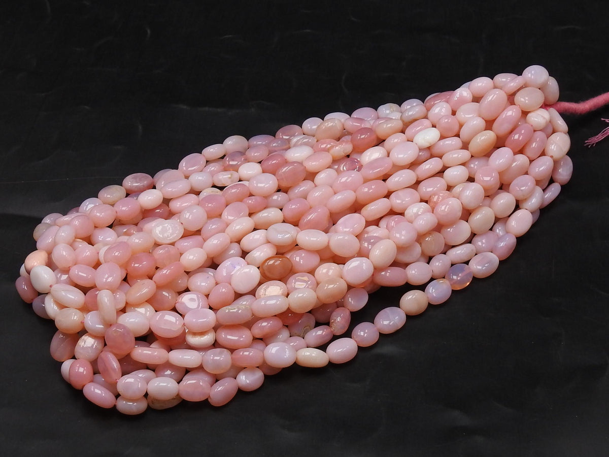 8-10mm Pink Opal Tumble Oval Beads, 16 Inch Smooth Polished Multi Shaded Strand for Jewelry Making, Natural Gemstone Wholesale Supplies