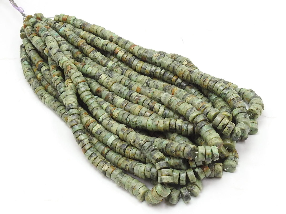 Natural African Turquoise Beads, 16Inches Smooth Matte Polished Tire Coin Button Wheel Shape Strand, Loose Gemstone Jewelry Supplies T3