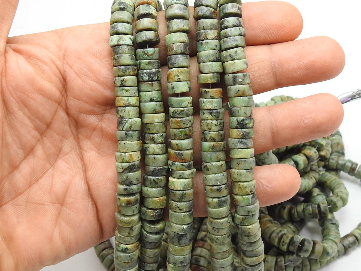 Natural African Turquoise Beads, 16Inches Smooth Matte Polished Tire Coin Button Wheel Shape Strand, Loose Gemstone Jewelry Supplies T3