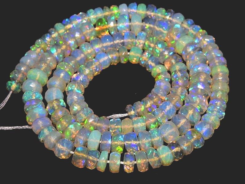 Ethiopian Opal Faceted Roundel Bead-Multi Flashy Fire-8Inches Strand 4-6MM Approx-Natural Stone MS-EO2