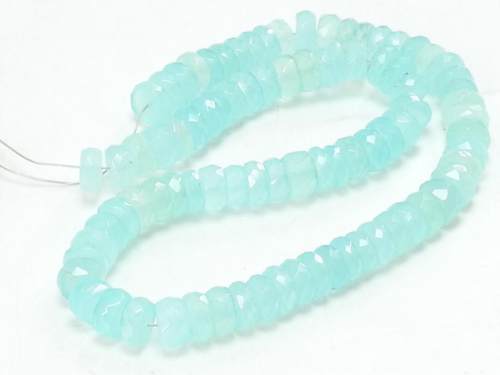 Natural Aqua Blue Chalcedony Faceted Coin Beads 14 Inches | 6-7mm Polished Button Wheel Strand | Jewelry Making Supplies Wholesale PME-CY2
