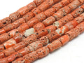 Natural Red Coral Tube Beads 8-12mm, Smooth Drum Cylinder 8 Inch Strand, Loose Column Spacer Gemstone Supplies