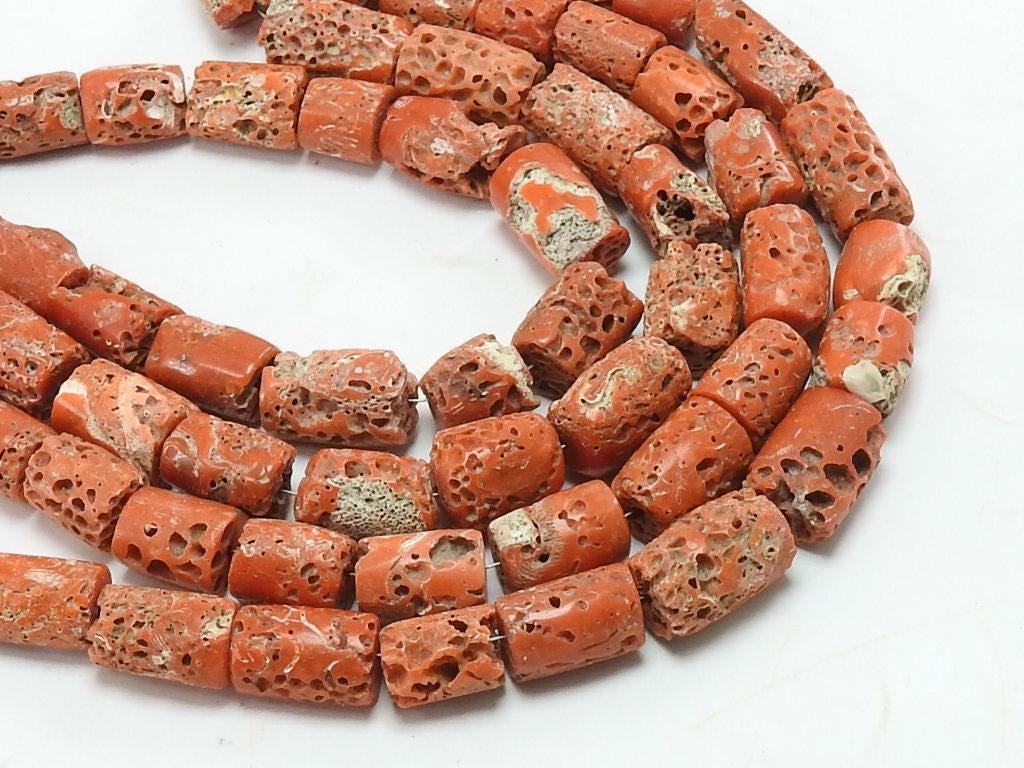 Natural Red Coral Tube Beads 8-12mm, Smooth Drum Cylinder 8 Inch Strand, Loose Column Spacer Gemstone Supplies