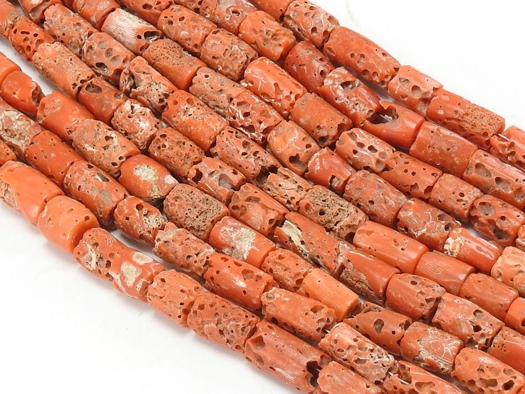 Reserved Red Coral Tube Beads 8 Inch Strand  5-6mm Approx Natural Stone