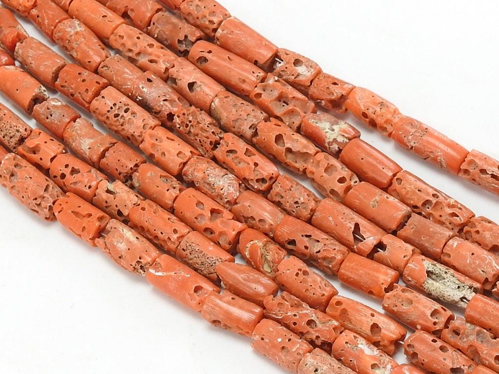 Reserved Red Coral Tube Beads 8 Inch Strand  5-6mm Approx Natural Stone