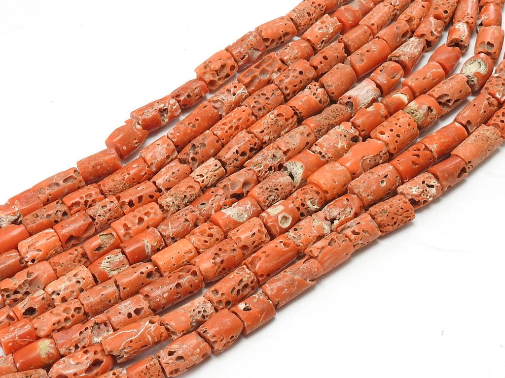 Reserved Red Coral Tube Beads 8 Inch Strand  5-6mm Approx Natural Stone