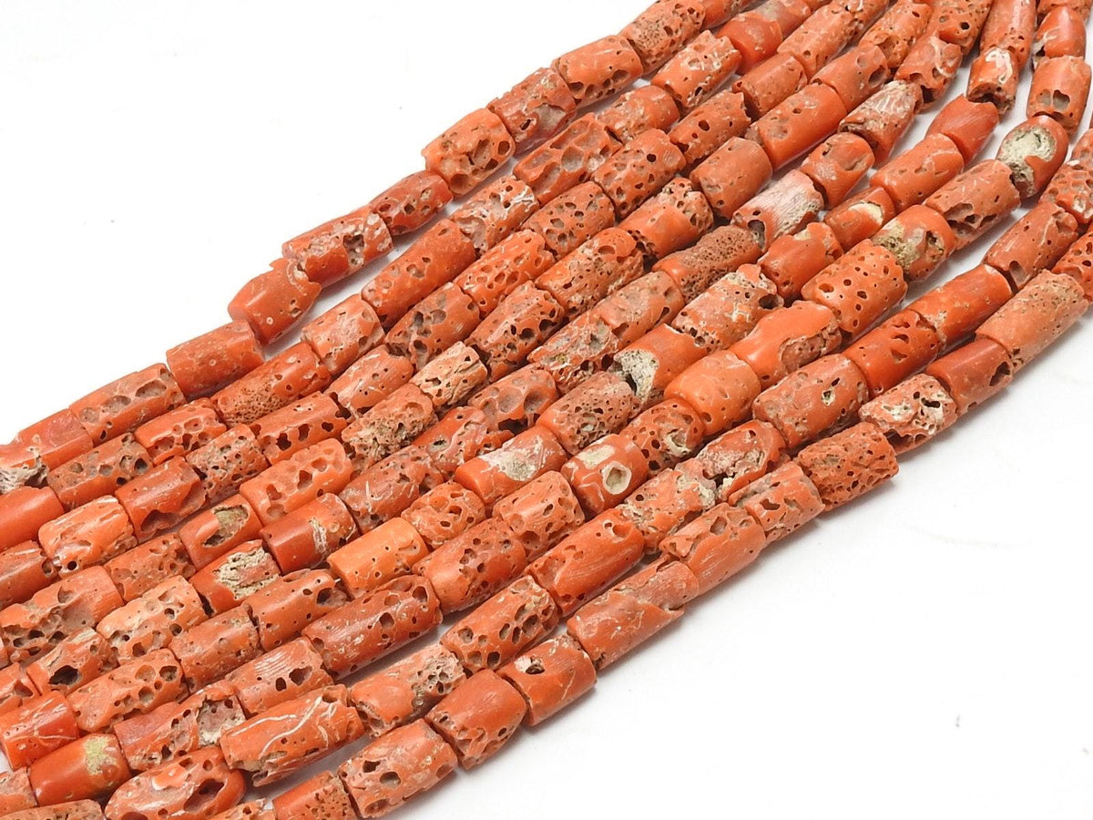Reserved Red Coral Tube Beads 8 Inch Strand  5-6mm Approx Natural Stone